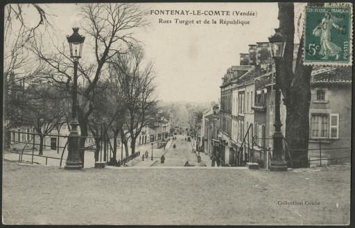 La rue Turgot (actuelle rue Georges Clemenceau) et la rue de la République, depuis la place Viète (vues 1-3), la rue de la République, vue du Pont Neuf (vue 4), la rue Turgot (vue 5-6), la barrière [d'octroi] de Nantes (vue 7) / Dugleux phot. (vue 2) ; Dutate phot. (vue 4 et 7).